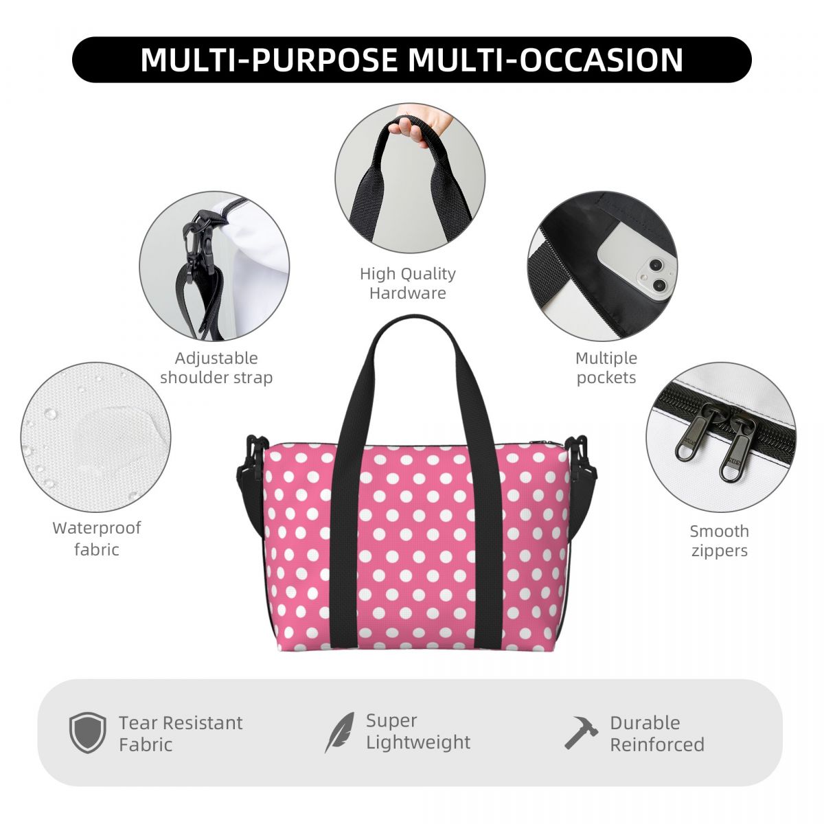 Pink Polka Dots Tote Bag Large - Luxury Bags Luggage recension och pris