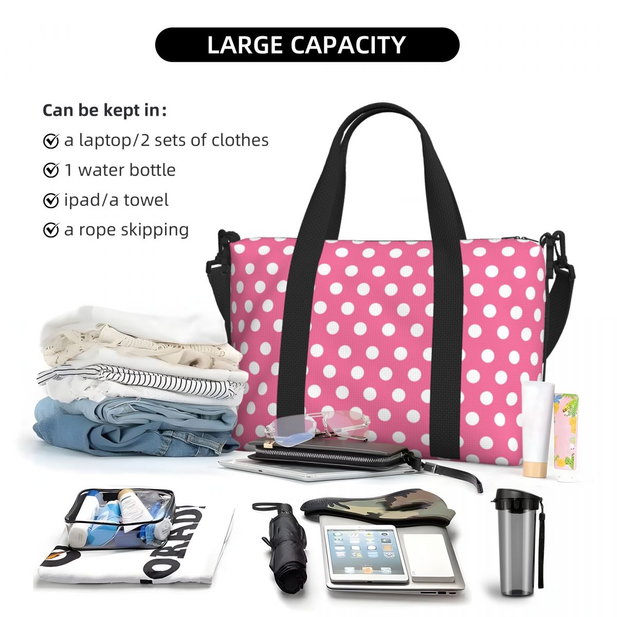 Pink Polka Dots Tote Bag Large - Luxury Bags Luggage recension och pris