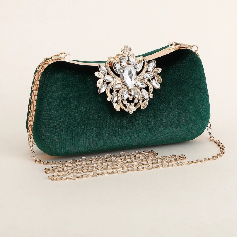 Dark Green Velvet Clutch Bag L - Luxury Bags Green recension och pris